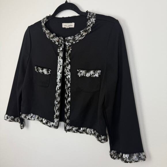 Steve Madden Womens Long Sleeve Sequin Trim Black Button Front Cardigan Medium - Picture 4 of 10